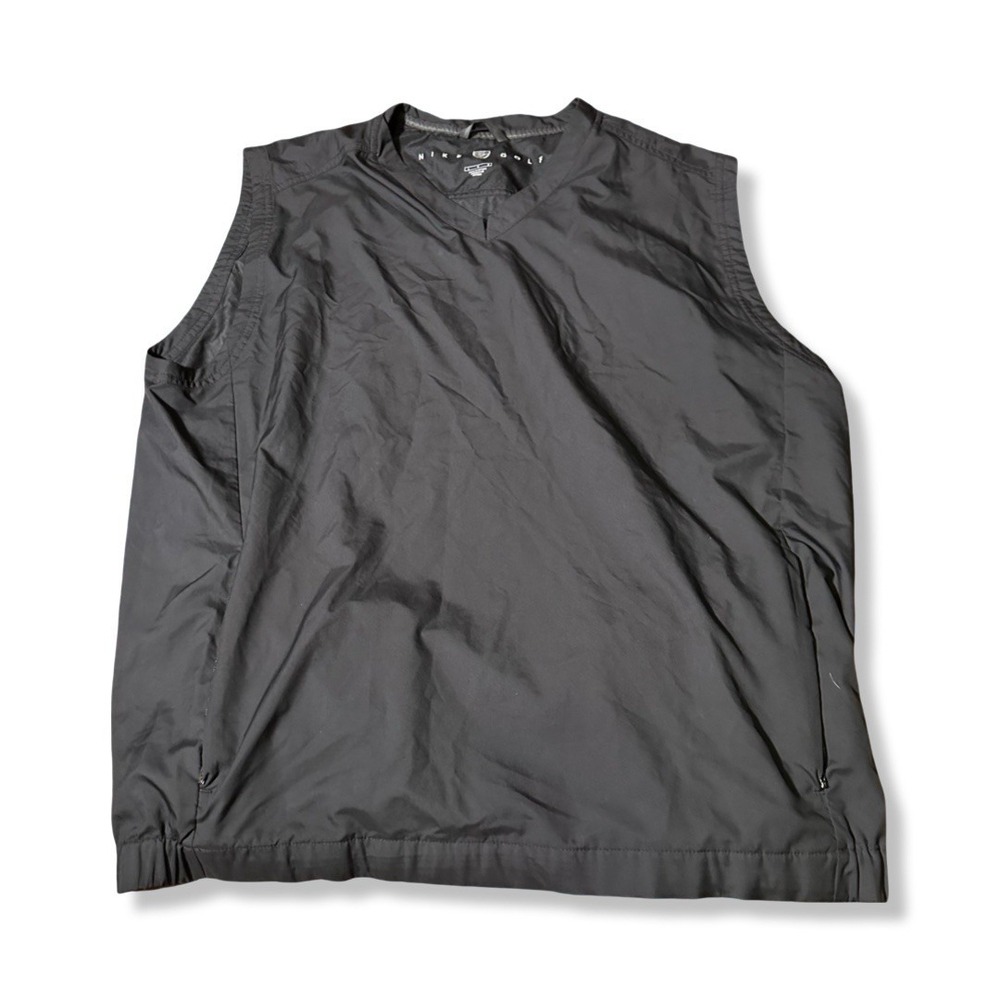 Nike Mens Golf Vest Windbreaker Large Black V Neck Zip Pockets Elastic Waist